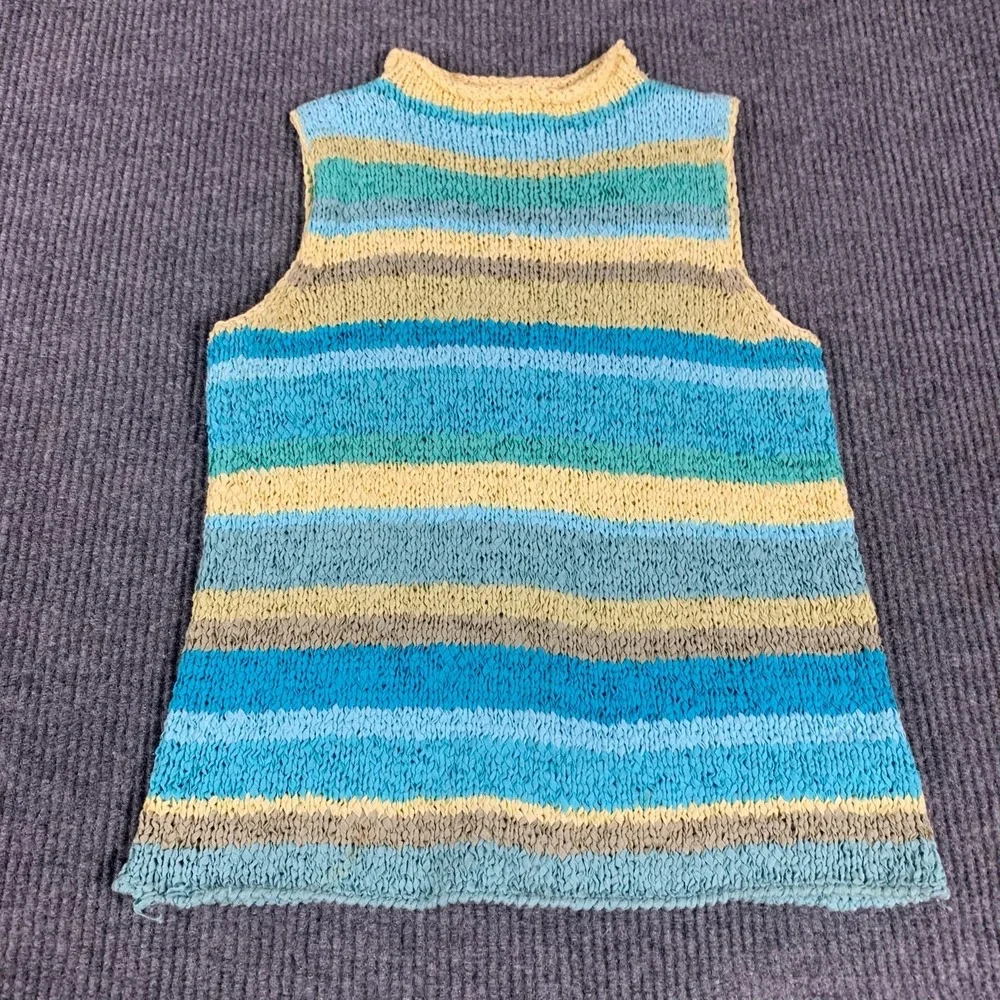 VTG Sigrid Olsen Sport‎ Sweater Vest Womens Medium Blue Striped Colorful Retro